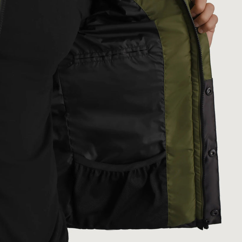 Wayne Sort & Grøn Hooded Puffer Læderjakke til Mænd
