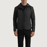 
Wesley Sort Hooded Windbreaker Læderjakke til Mænd i sort ægte okselæder - Forfra med skræddersyet silhuet | Køb online