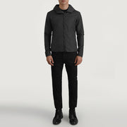 
Wesley Sort Hooded Windbreaker Læderjakke til Mænd - Sideprofil med ergonomisk ærmesnit
