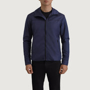 
Nærbillede of Classic Collar & Zipper With Inside Wind Flap. Hardware on Wesley Blå Hooded Windbreaker Læderjakke til Mænd