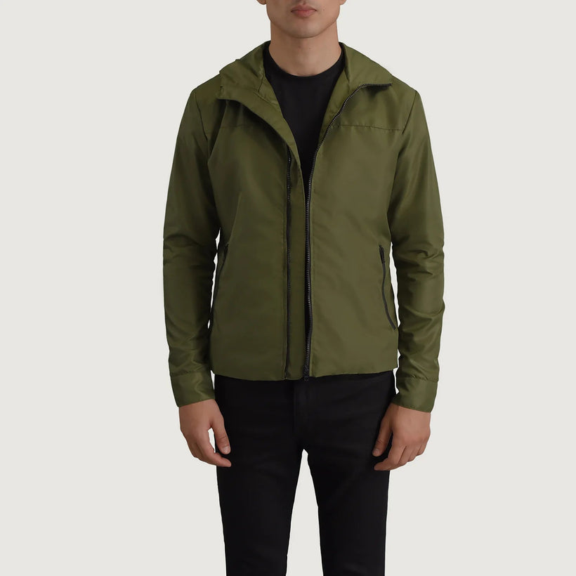 Wesley Grøn Hooded Windbreaker Læderjakke til Mænd