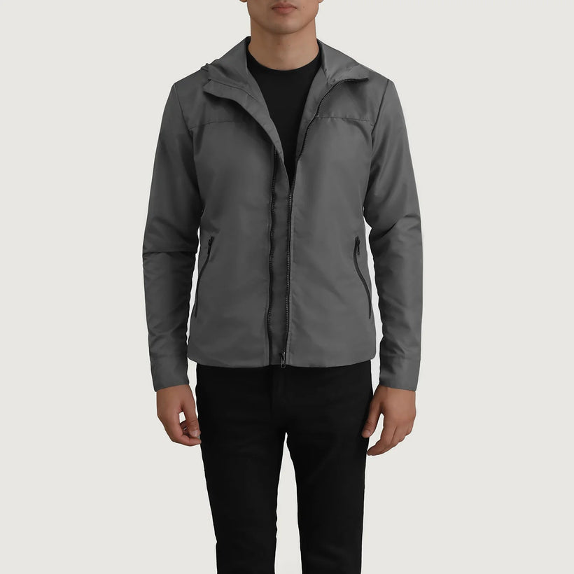 Wesley Grey Hooded Windbreaker Læderjakke til Mænd
