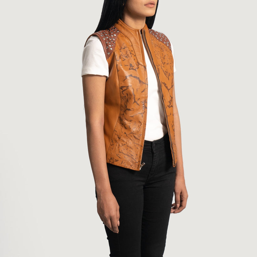 Westina Lys brun Dye Leather Vest til Kvinder