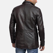 Men's Wine Sort Leather Blazer til Mænd - Lateral Side Profile View Showing Sleeve Cut &amp; Athletic Taper Fit