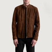 
Zen Brun Suede Bikerjakke i Læder til Mænd in Brown Goatskin Suede - Forfra med skræddersyet silhuet | Køb online