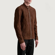 
Brown Goatskin Suede Biker Jacket - Bagfra med tilpassede skuldre og ren kant