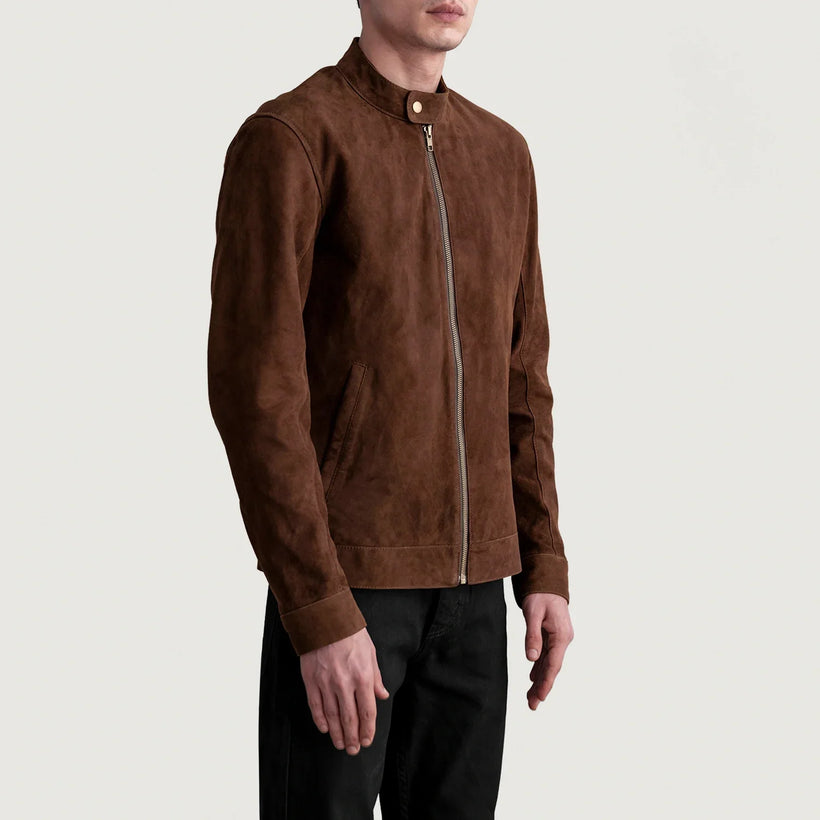 Zen Brun Suede Bikerjakke i Læder til Mænd