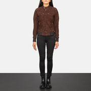 
Zenna Mocha Suede Bomber Jacket - Sideprofil med ergonomisk ærmesnit